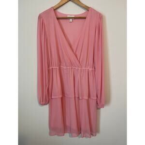 MORGAN TAYLOR Pink Long Sleeve Tiered Mesh Dress